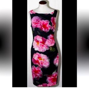 Karl Lagerfeld dress black dress side ruching floral dress. Large flowers